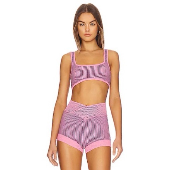 FOR LOVE & LEMONS NWT Pink Ribbed Knit Gemma Bralette Top/Shorts Set